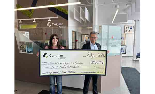 La Ville de Carignan remet une aide financi&egrave;re de 250 $ &agrave; l&rsquo;Association des orchestres des jeunes de la Mont&eacute;r&eacute;gie