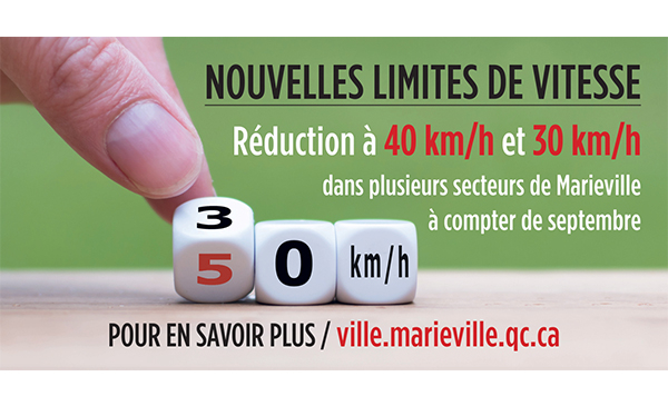 Réduction des limites de vitesse sur le territoire urbain de Marieville à compter de septembre