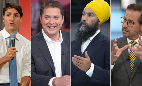 Justin Trudeau, Andrew Scheer, Jagmeet Singh et  Yves-François Blanchet.