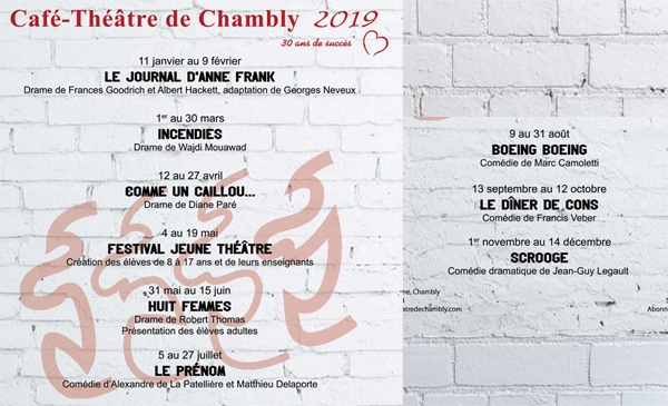 La programmation 2019 du Caf&eacute;-Th&eacute;&acirc;tre de Chambly.